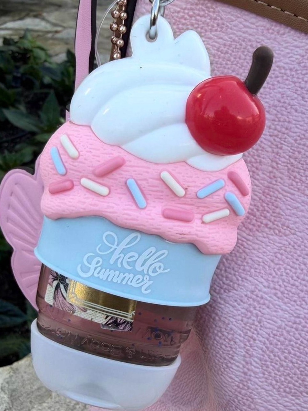 Cupcake Hand Sanitizer Holder Keychain - Pink Blue Cherry
